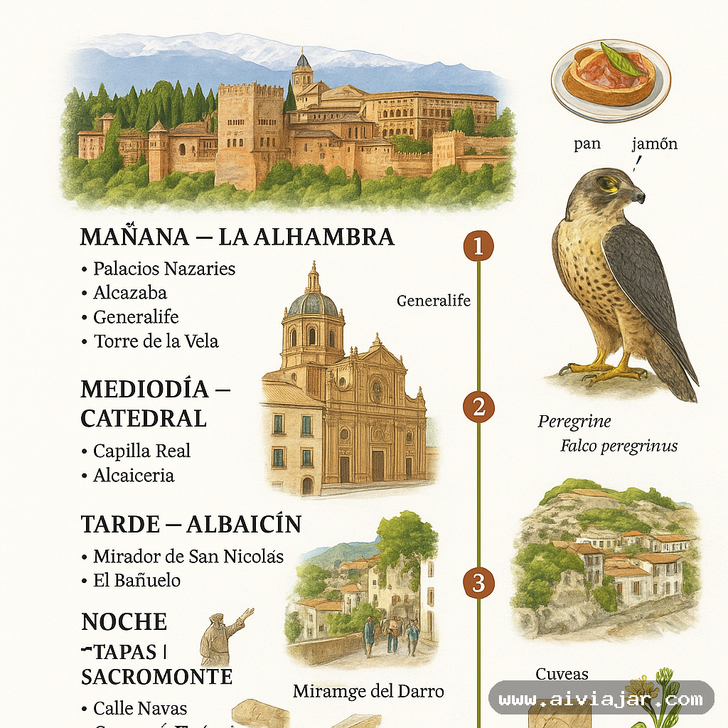 La Alhambra de Granada con Sierra Nevada nevada al fondo