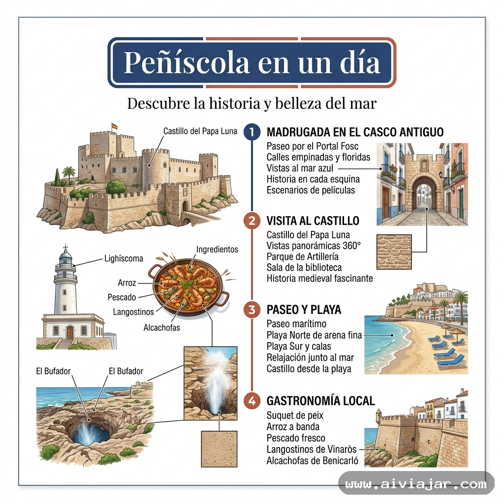 El castillo del Papa Luna y el casco antiguo de Peñíscola sobre el mar