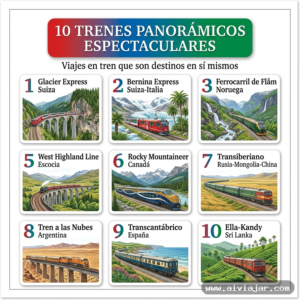 Tren rojo cruzando un viaducto de piedra en un valle alpino