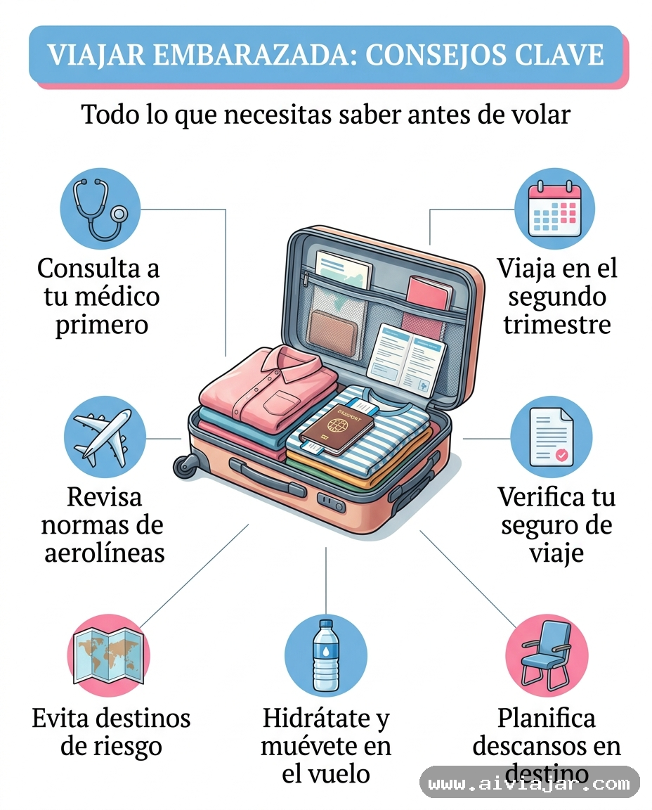 Mujer embarazada con una maleta esperando en una estación