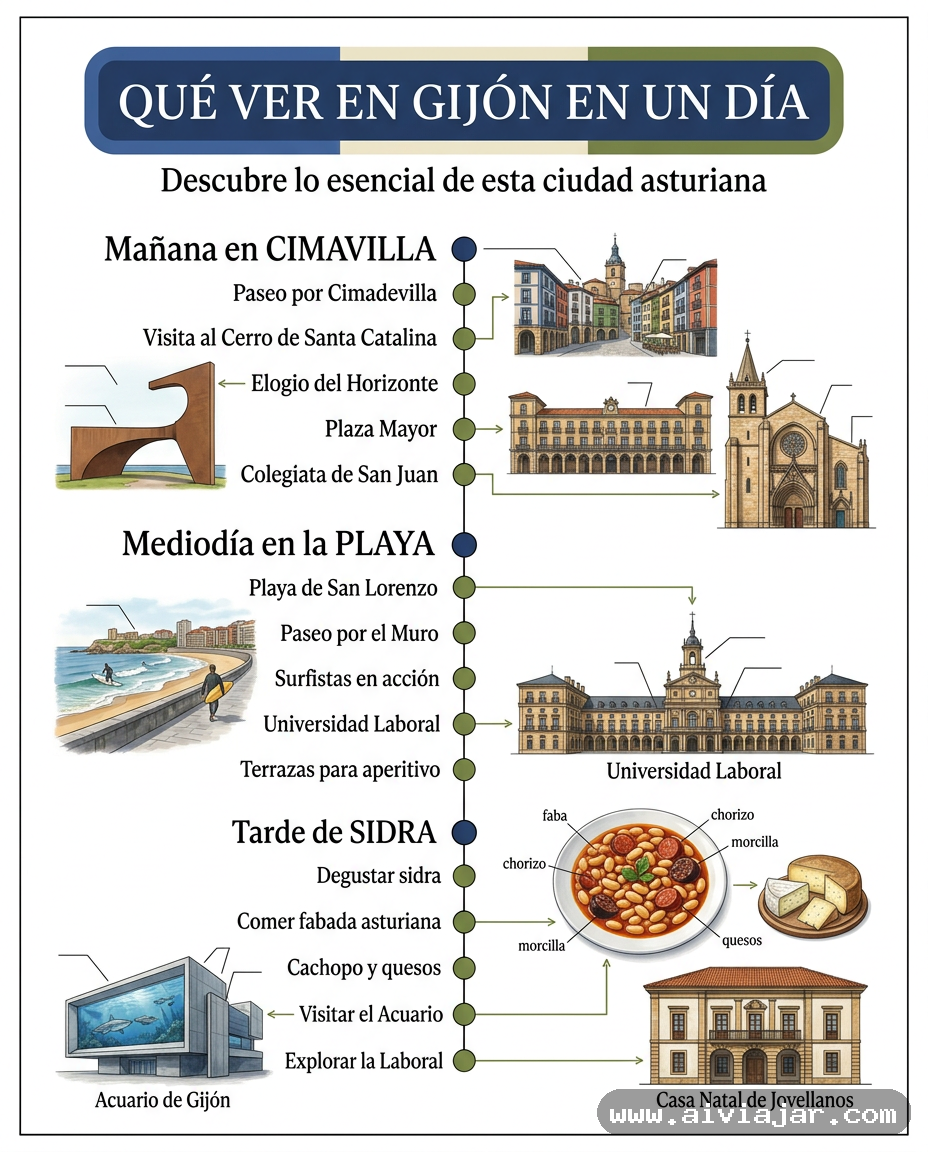 El barrio de Cimadevilla de Gijón sobre la península de Santa Catalina