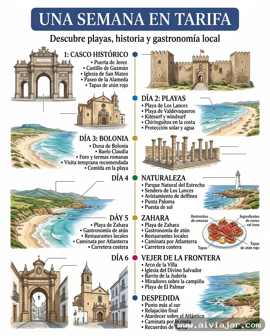 Playa de Los Lances en Tarifa con cometas de kitesurf y África al fondo