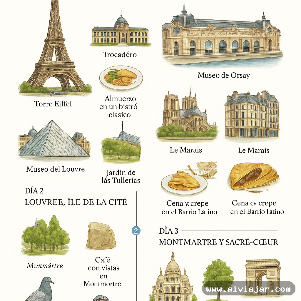 Infografía resumen del viaje a París, Francia