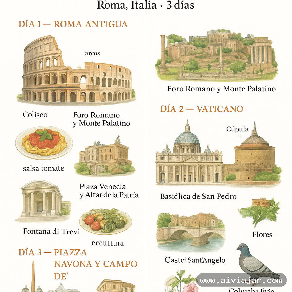 Infografía resumen del viaje a Roma, Italia