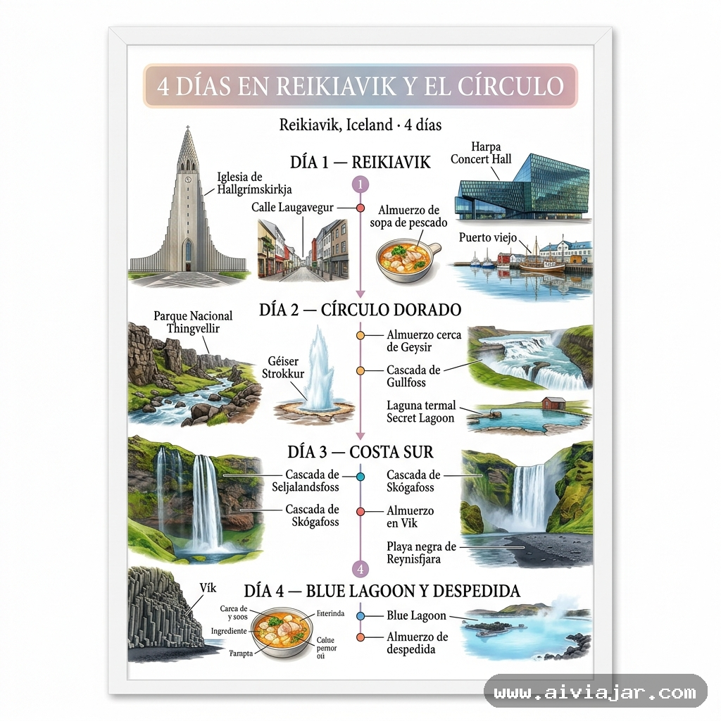 Infografía resumen del viaje a Reikiavik, Islandia