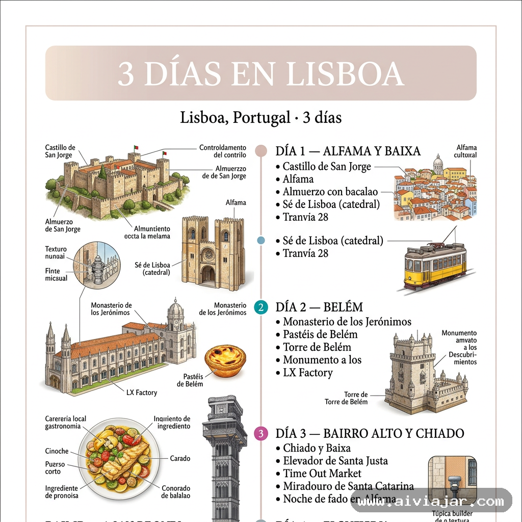 Infografía resumen del viaje a Lisboa, Portugal