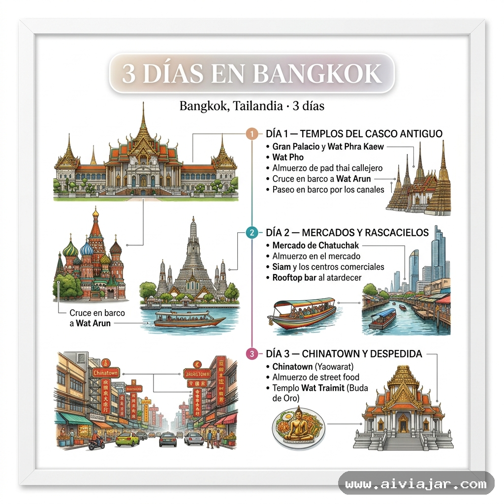Infografía resumen del viaje a Bangkok, Tailandia
