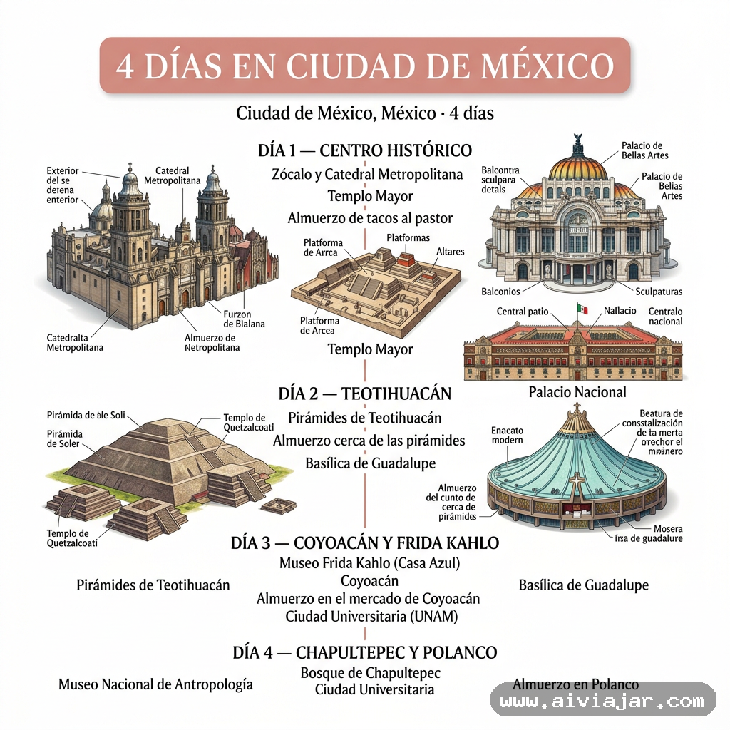 Infografía resumen del viaje a Ciudad de México, México