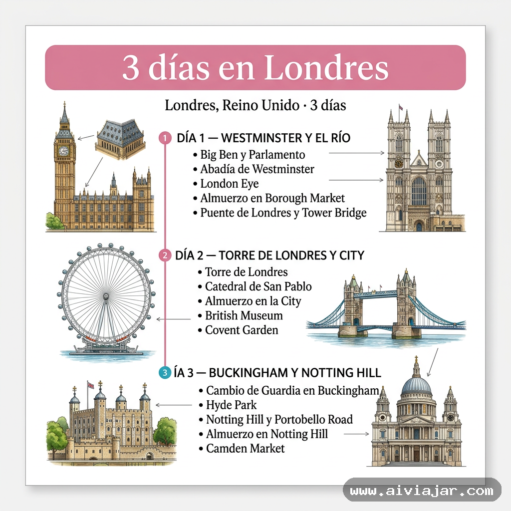 Infografía resumen del viaje a Londres, Reino Unido