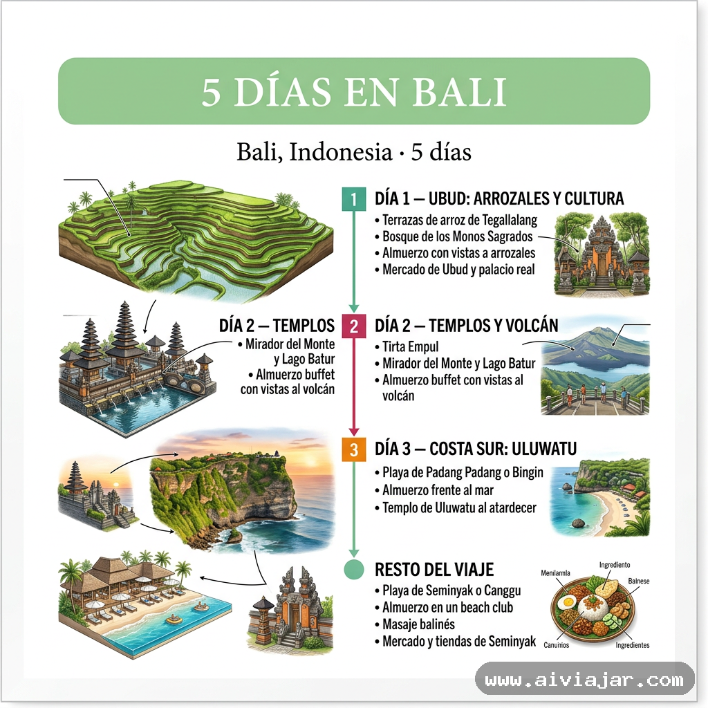 Infografía resumen del viaje a Bali, Indonesia