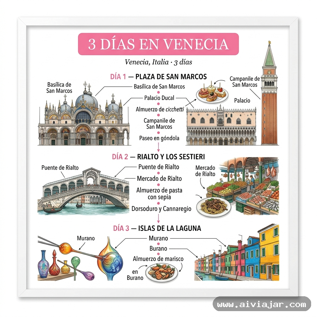 Infografía resumen del viaje a Venecia, Italia