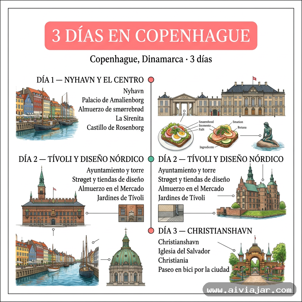 Infografía resumen del viaje a Copenhague, Dinamarca