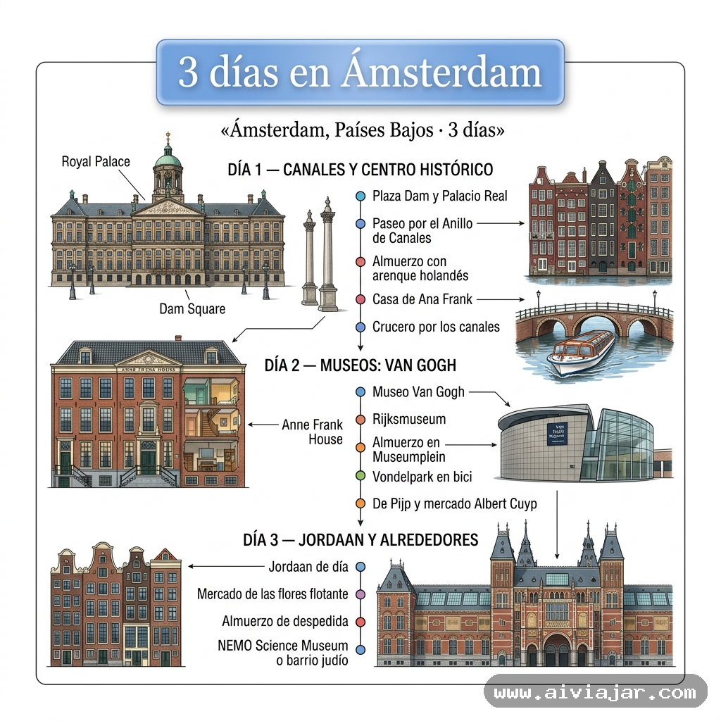 Infografía resumen del viaje a Ámsterdam, Países Bajos