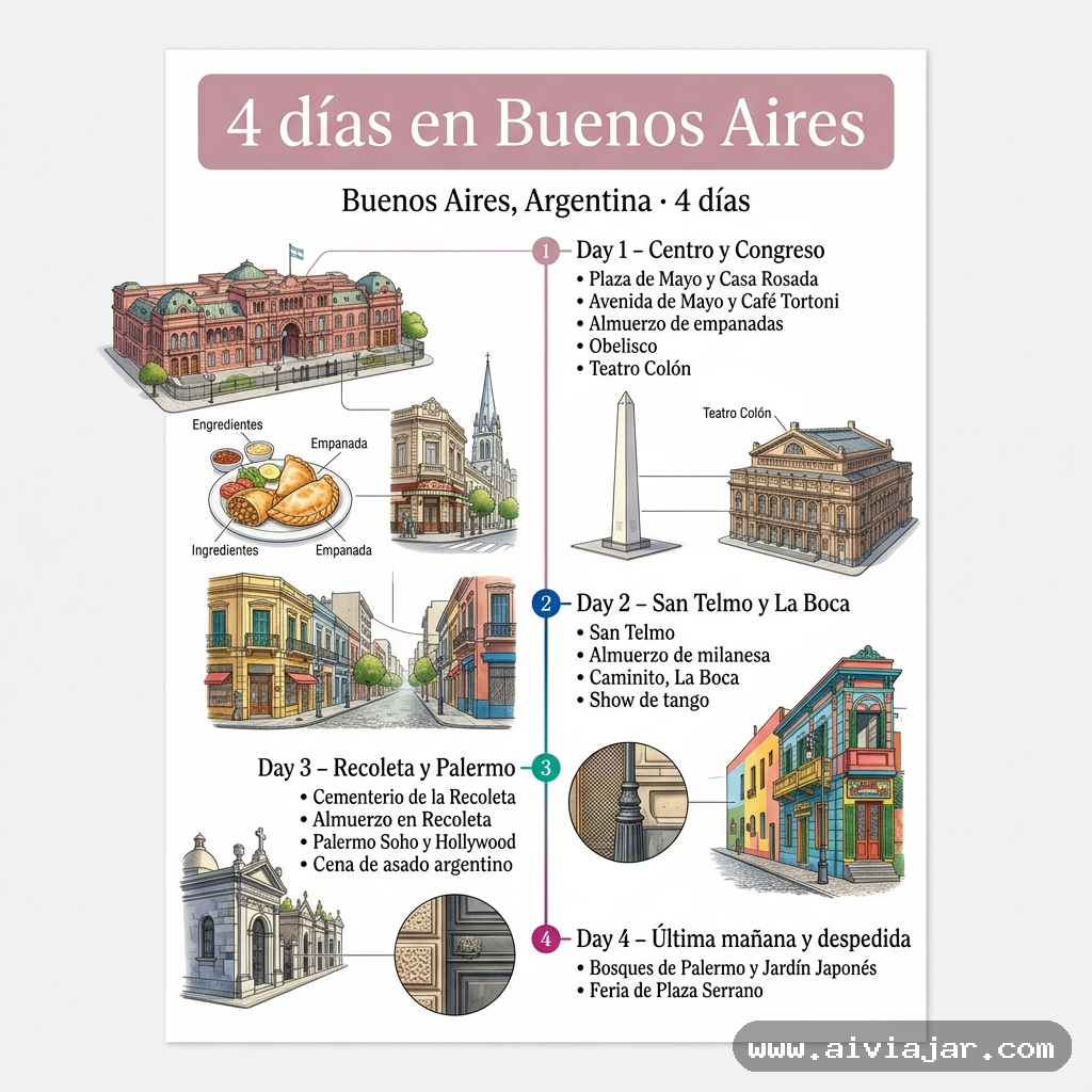 Infografía resumen del viaje a Buenos Aires, Argentina