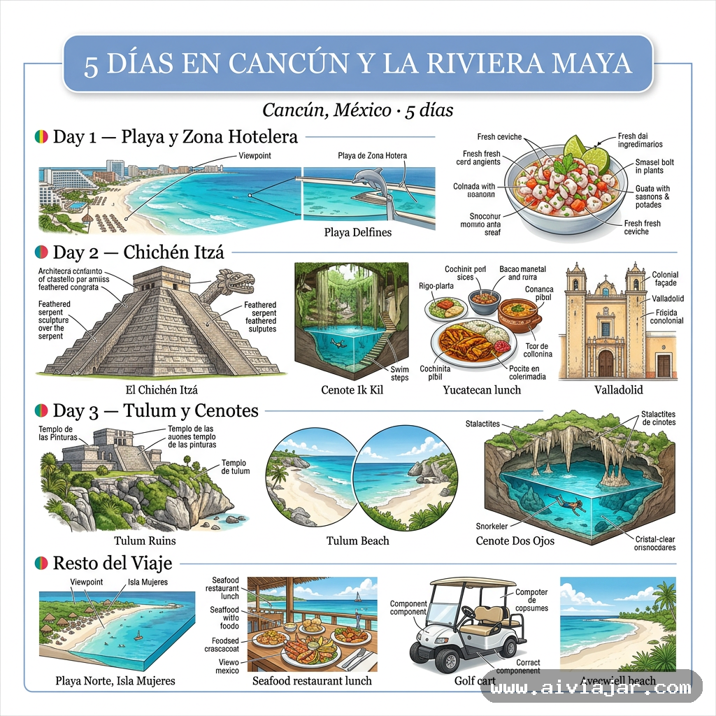 Infografía resumen del viaje a Cancún, México