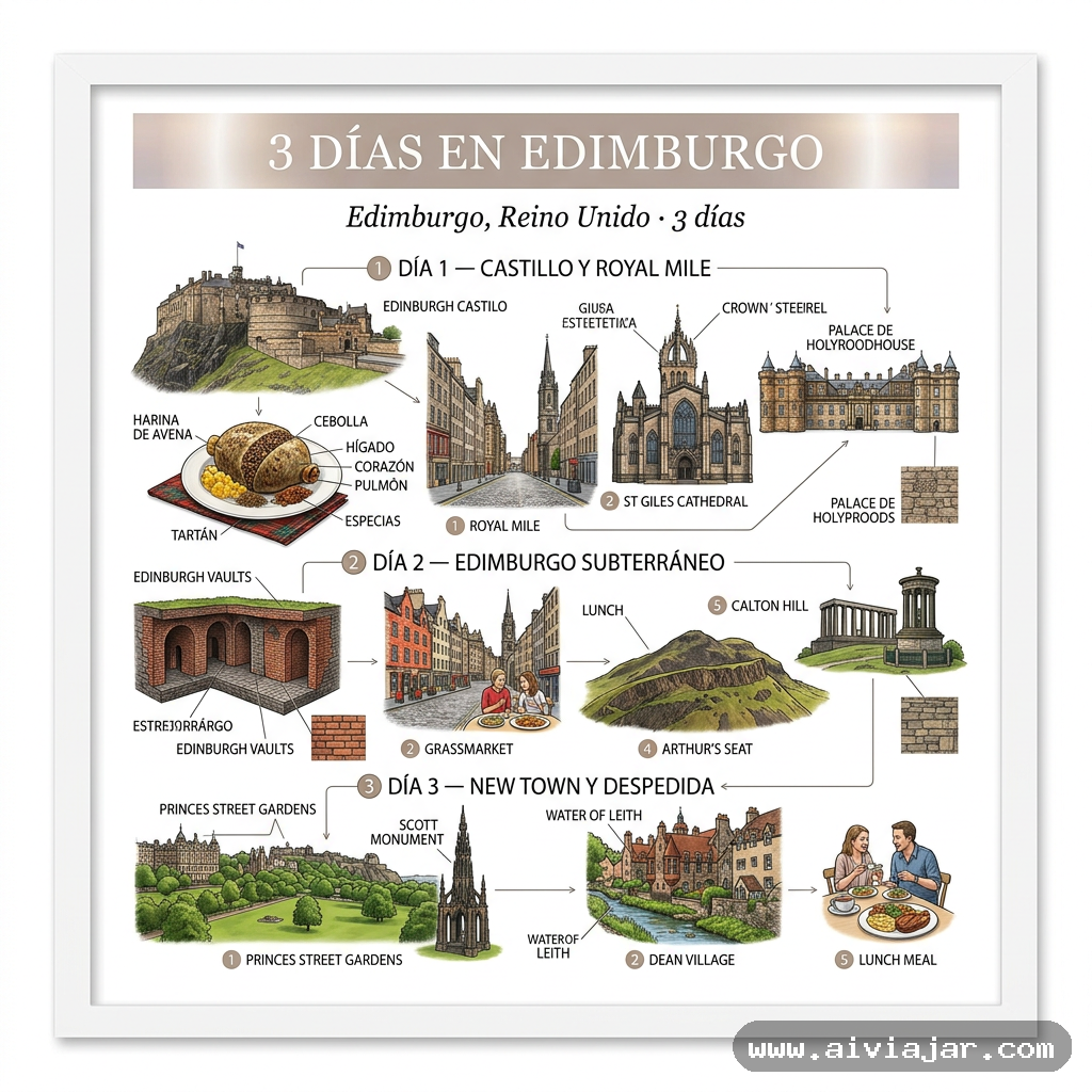 Infografía resumen del viaje a Edimburgo, Reino Unido
