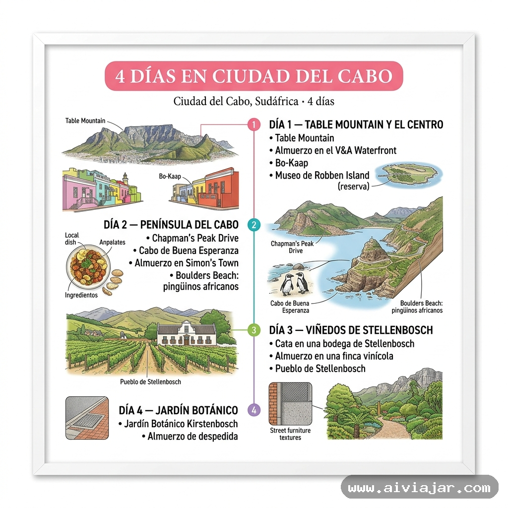 Infografía resumen del viaje a Ciudad del Cabo, Sudáfrica