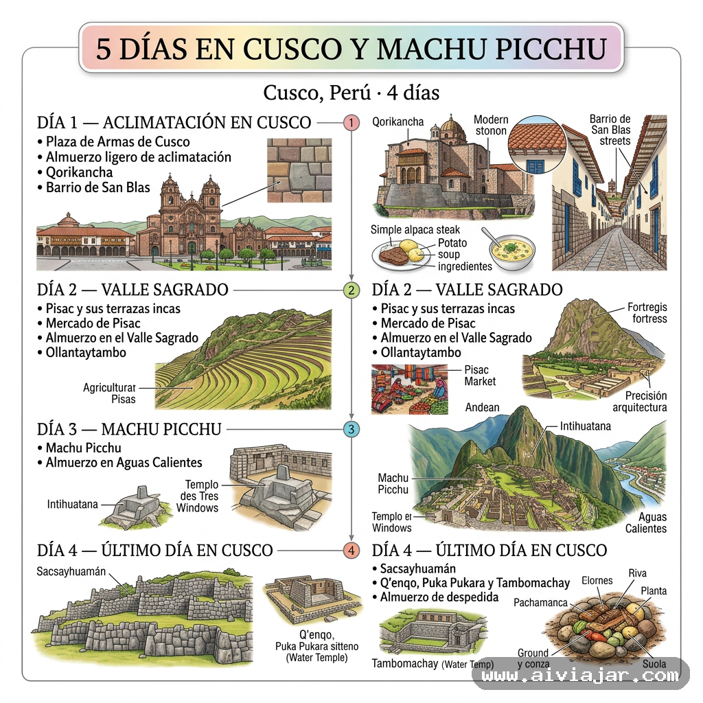 Infografía resumen del viaje a Cusco, Perú