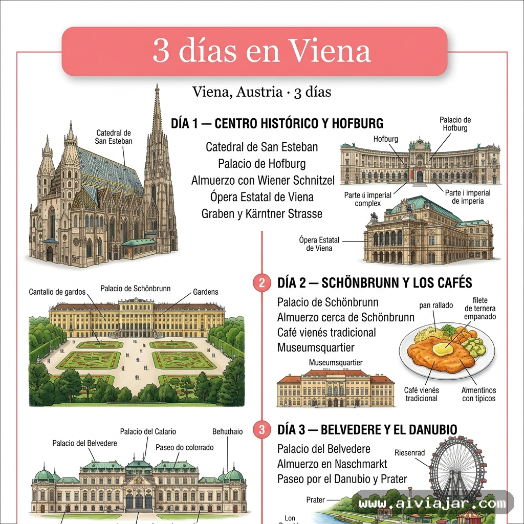 Infografía resumen del viaje a Viena, Austria