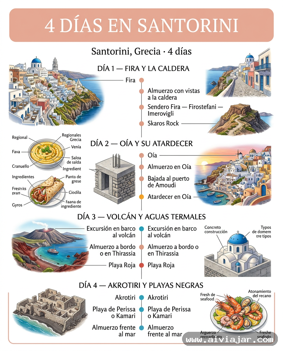 Infografía resumen del viaje a Santorini, Grecia